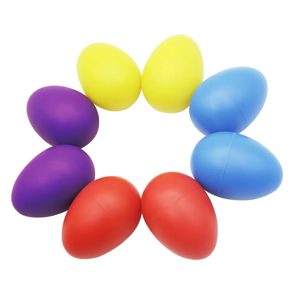 Colorful egg shakers percussion instruments in red, yellow, pink, blue, and green for music practice, rhythm training, and performances.